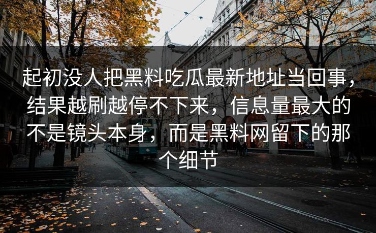 起初没人把黑料吃瓜最新地址当回事，结果越刷越停不下来，信息量最大的不是镜头本身，而是黑料网留下的那个细节