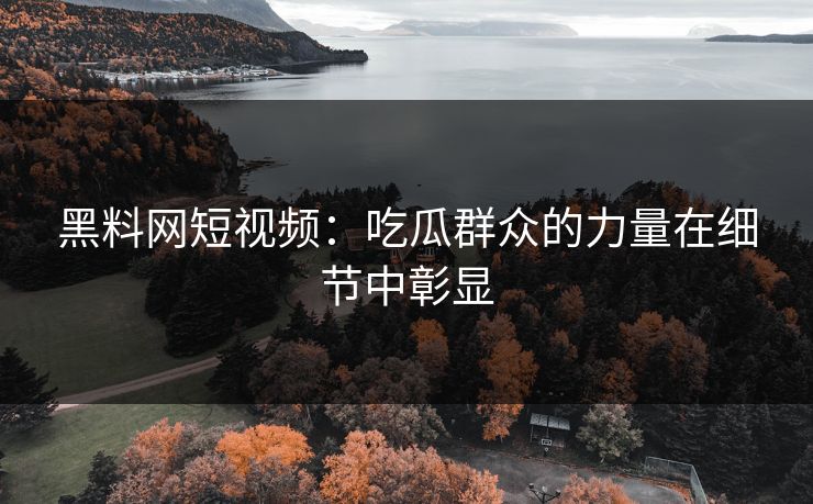 黑料网短视频：吃瓜群众的力量在细节中彰显