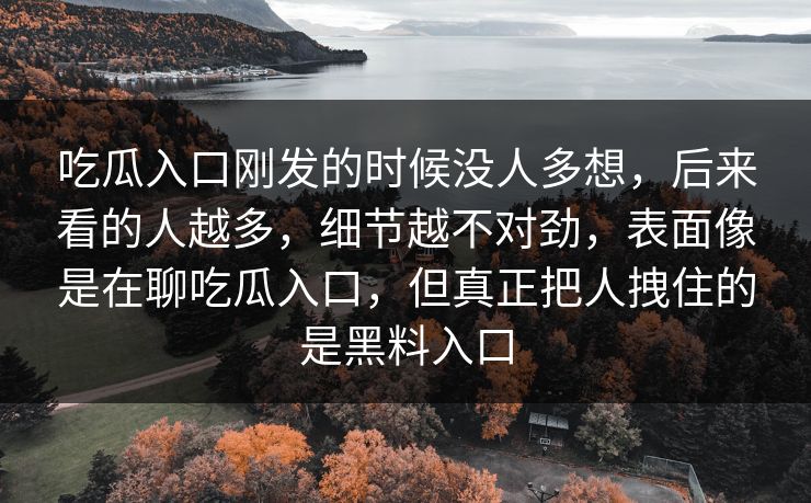 吃瓜入口刚发的时候没人多想，后来看的人越多，细节越不对劲，表面像是在聊吃瓜入口，但真正把人拽住的是黑料入口